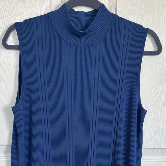 Dressbarn Women's 18/20 Blue Sleeveless Mock Turtleneck, Vertical Ribbing, NEW! - Picture 1 of 11